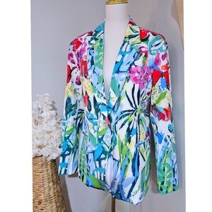 Claire Desjardins Light Blue Floral All Over Print Blazer Jacket